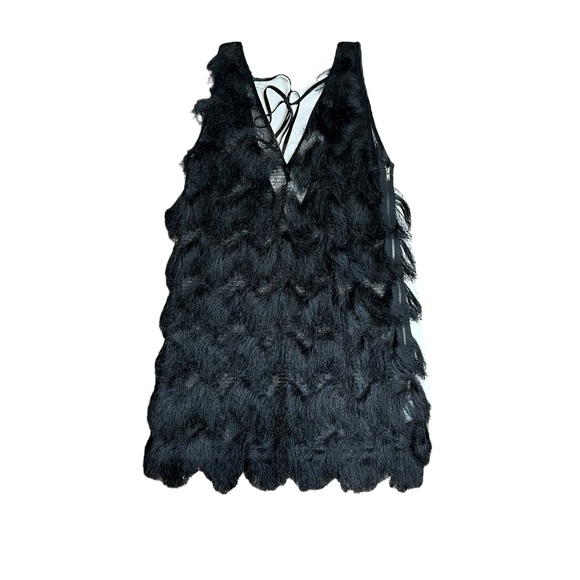 Plastic Island Sheer Tassel dress low back Women’s Medium in Black side‎ zipper - Picture 4 of 8